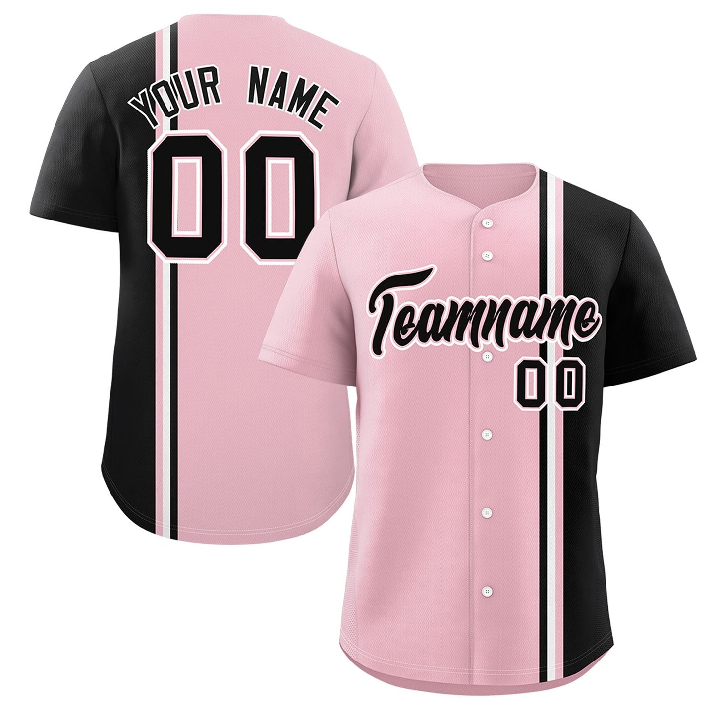 Custom Light Pink Powder Blue-White Personalized Color Block Authentic Baseball jersey