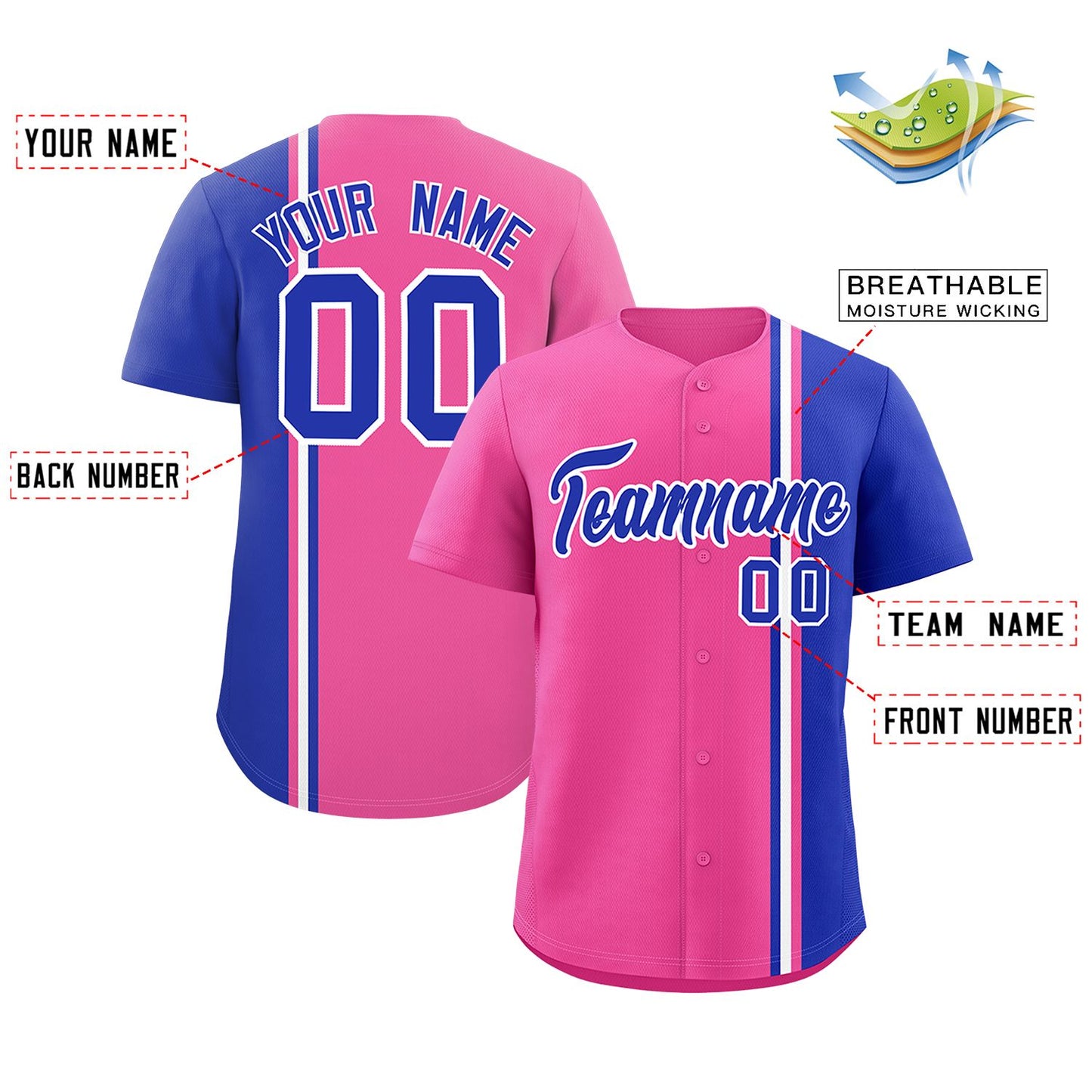 Custom Pink Royal-White Personalized Color Block Authentic Baseball jersey