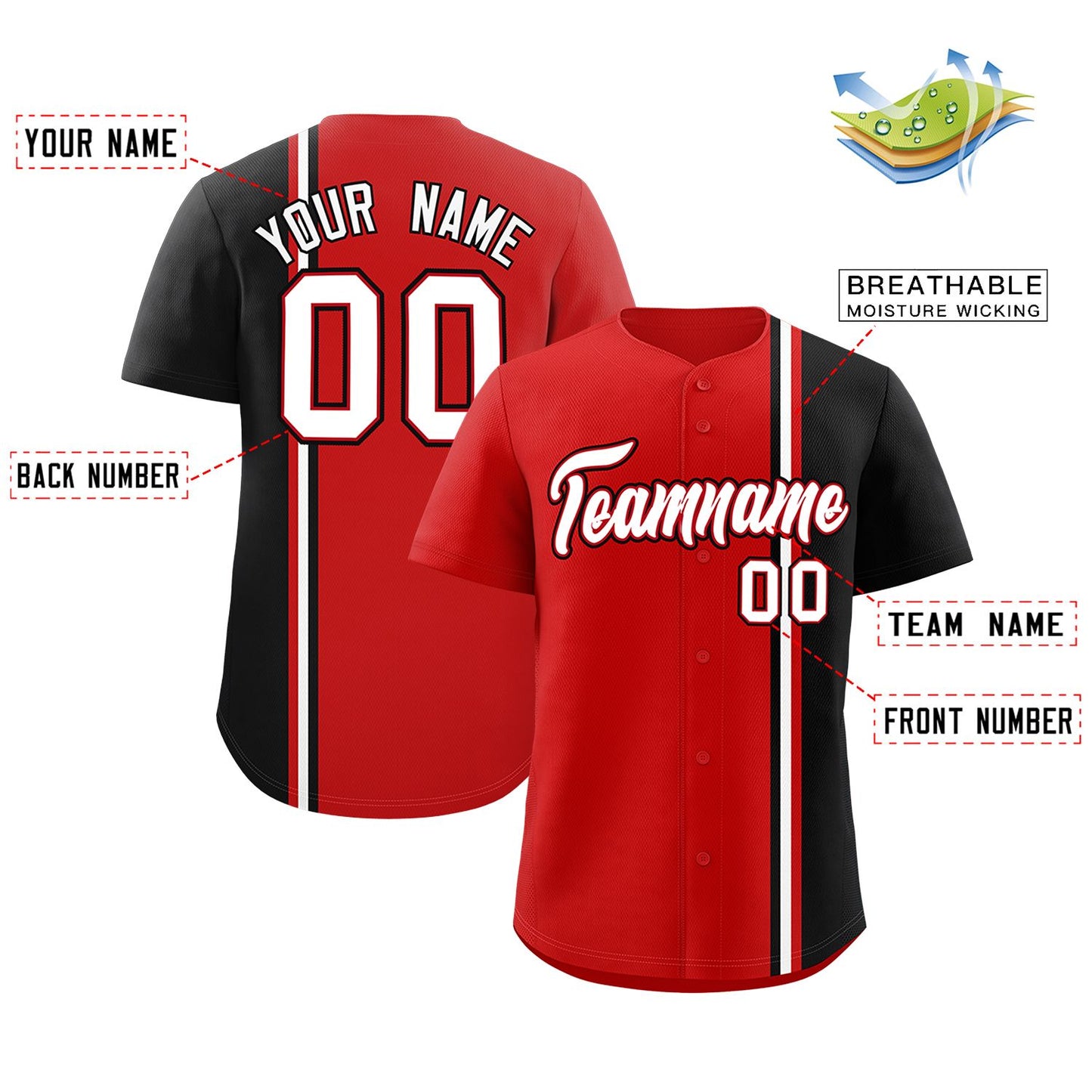 Custom Red Black-White Personalized Color Block Authentic Baseball jersey