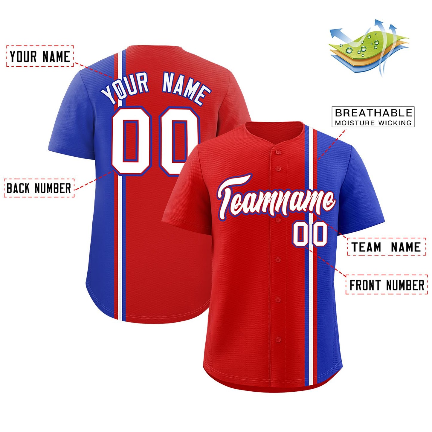 Custom Red Royal-White Personalized Color Block Authentic Baseball jersey