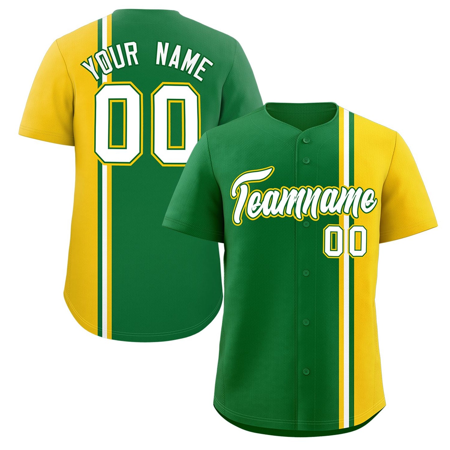 Custom Kelly Green Gold-White Personalized Color Block Authentic Baseball jersey