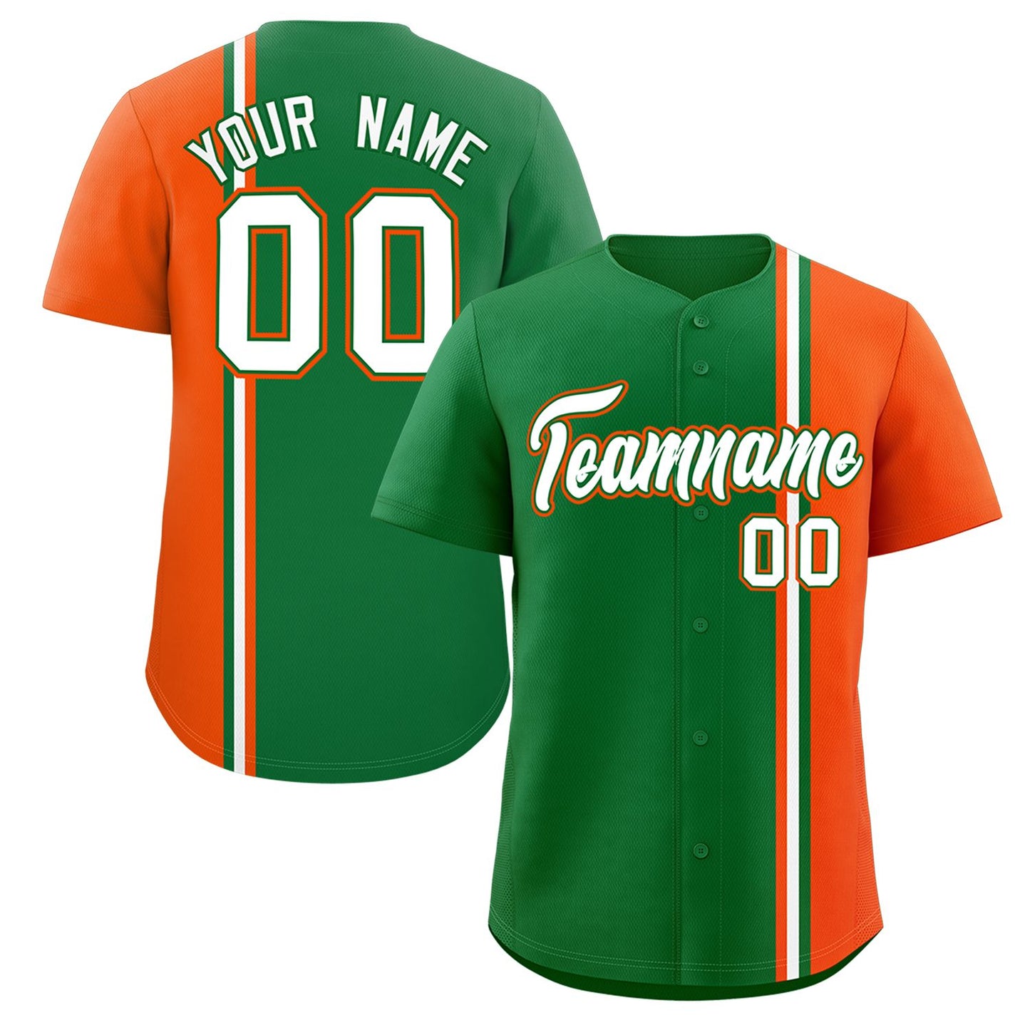 Custom Kelly Green Orange-White Personalized Color Block Authentic Baseball jersey