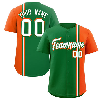 Custom Kelly Green Orange-White Personalized Color Block Authentic Baseball jersey