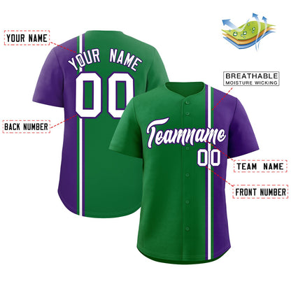 Custom Kelly Green Purple-White Personalized Color Block Authentic Baseball jersey