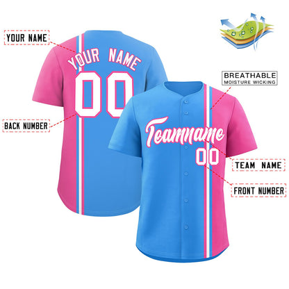 Custom Powder Blue Pink-White Personalized Color Block Authentic Baseball jersey