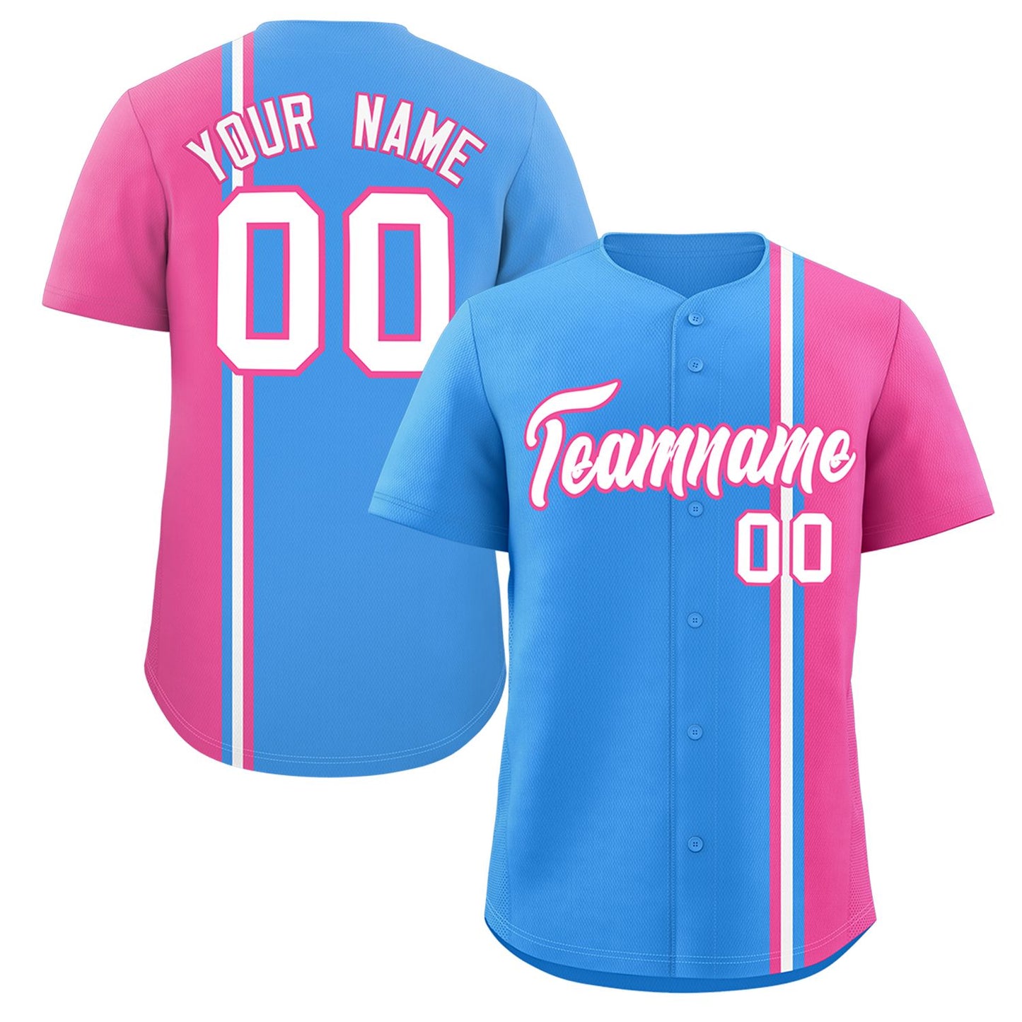 Custom Powder Blue Pink-White Personalized Color Block Authentic Baseball jersey