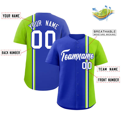 Custom Royal Neon Green-White Personalized Color Block Authentic Baseball jersey