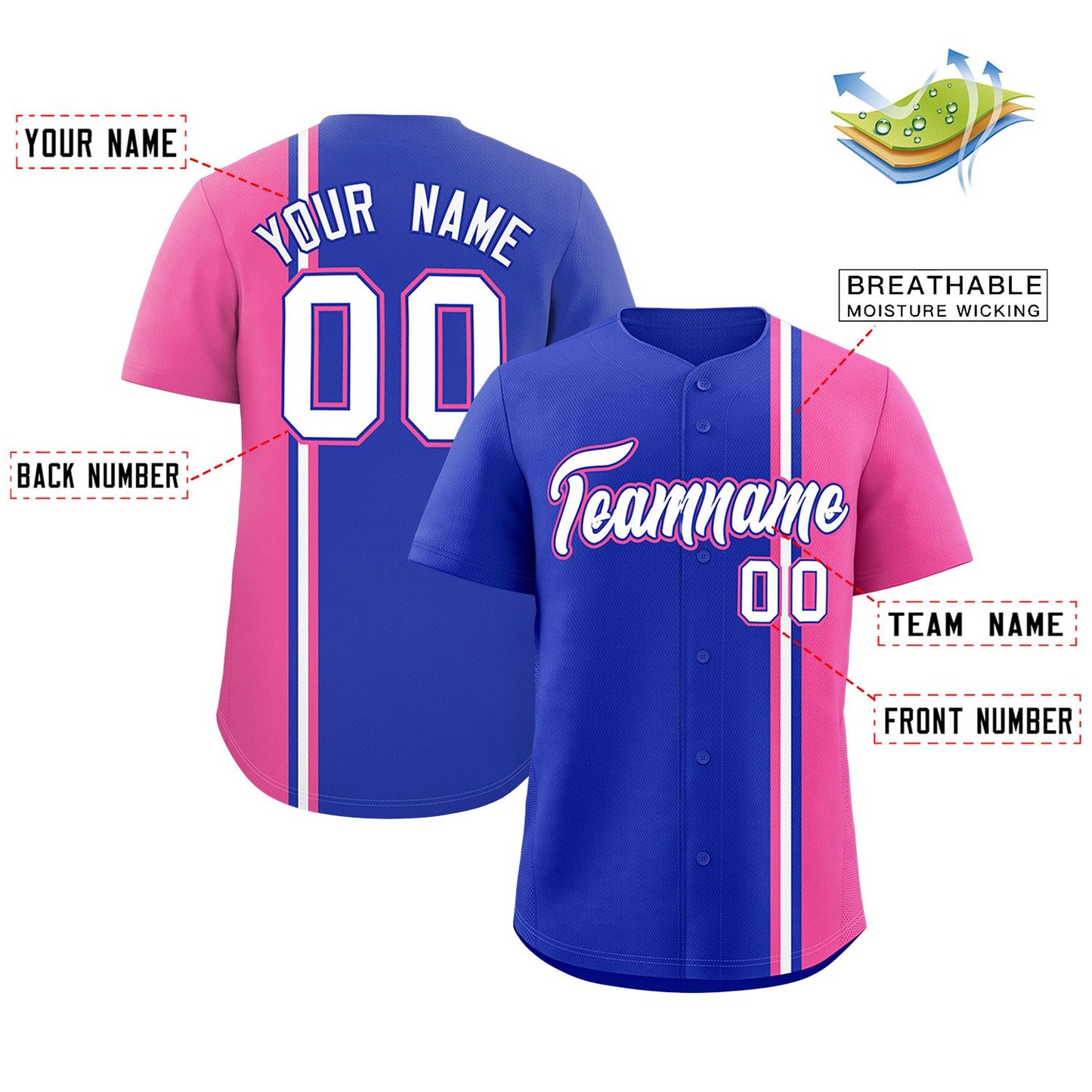 Custom Royal Pink-White Personalized Color Block Authentic Baseball jersey