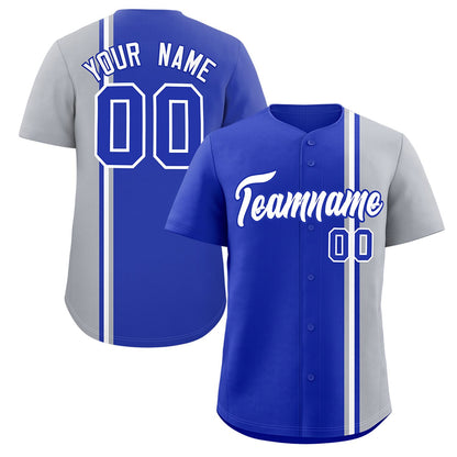 Custom Royal Gray-White Personalized Color Block Authentic Baseball jersey