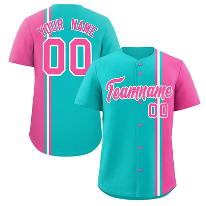 Custom Bright Green Pink-White Personalized Color Block Authentic Baseball jersey