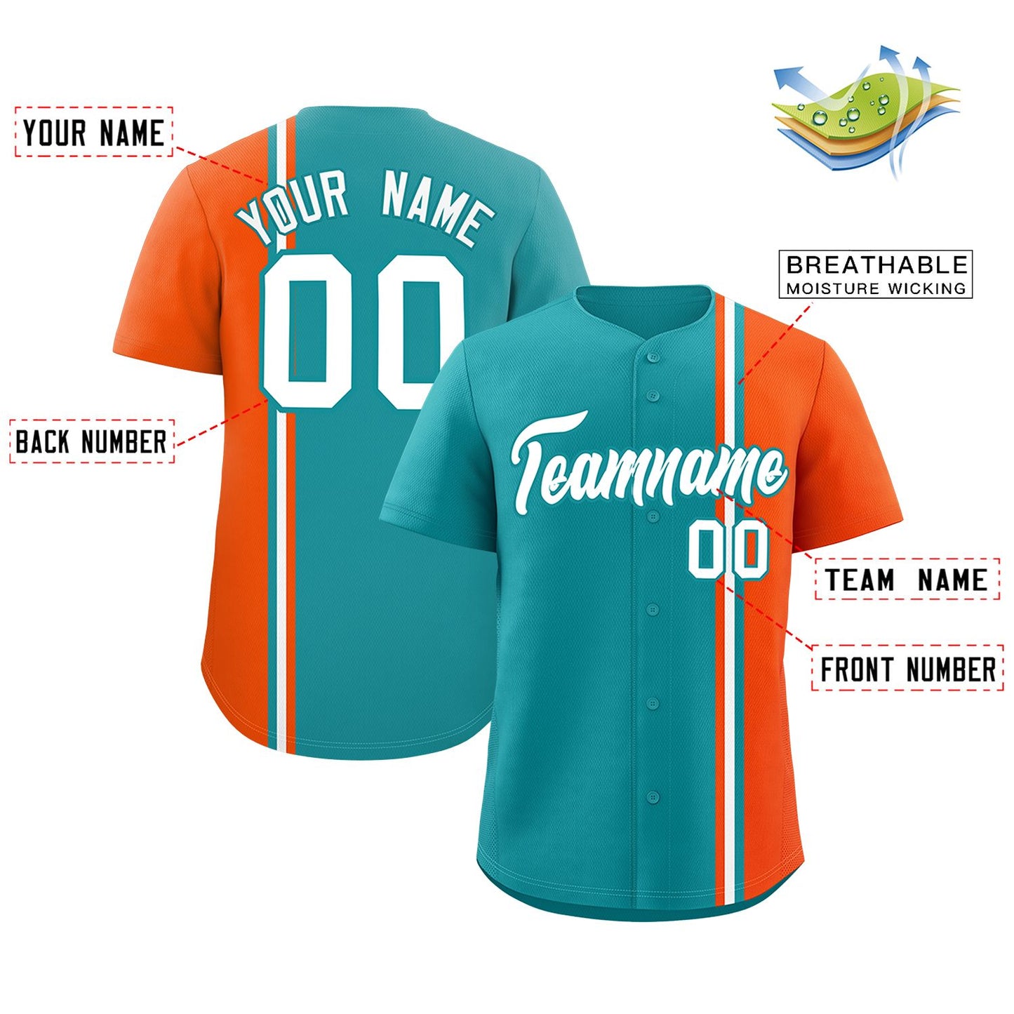 Custom Aqua Orange-White Personalized Color Block Authentic Baseball jersey