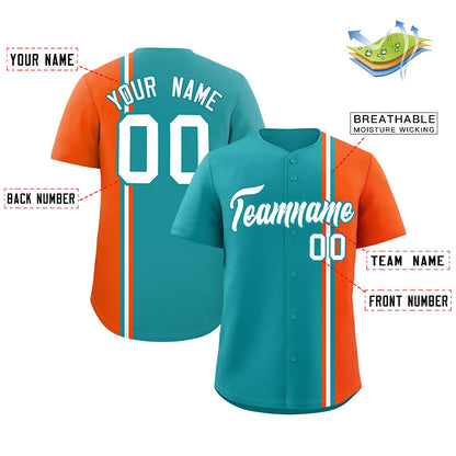 Custom Aqua Orange-White Personalized Color Block Authentic Baseball jersey