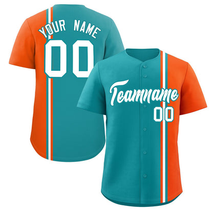 Custom Aqua Orange-White Personalized Color Block Authentic Baseball jersey