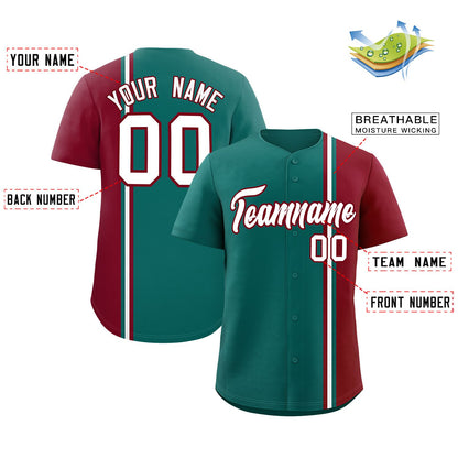 Custom Aqua Crimson-White Personalized Color Block Authentic Baseball jersey