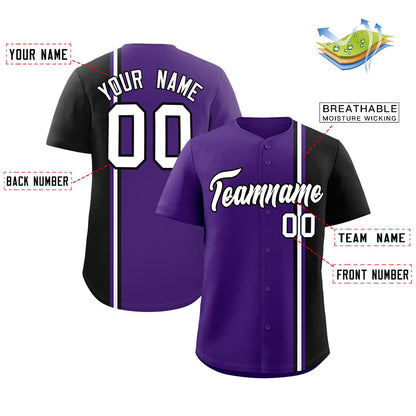 Custom Purple Black-White Personalized Color Block Authentic Baseball jersey