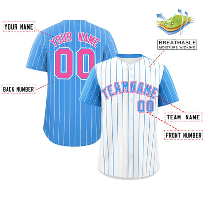 Custom White Powder Blue Pinstripe Personalized Raglan Sleeves Authentic Baseball Jersey