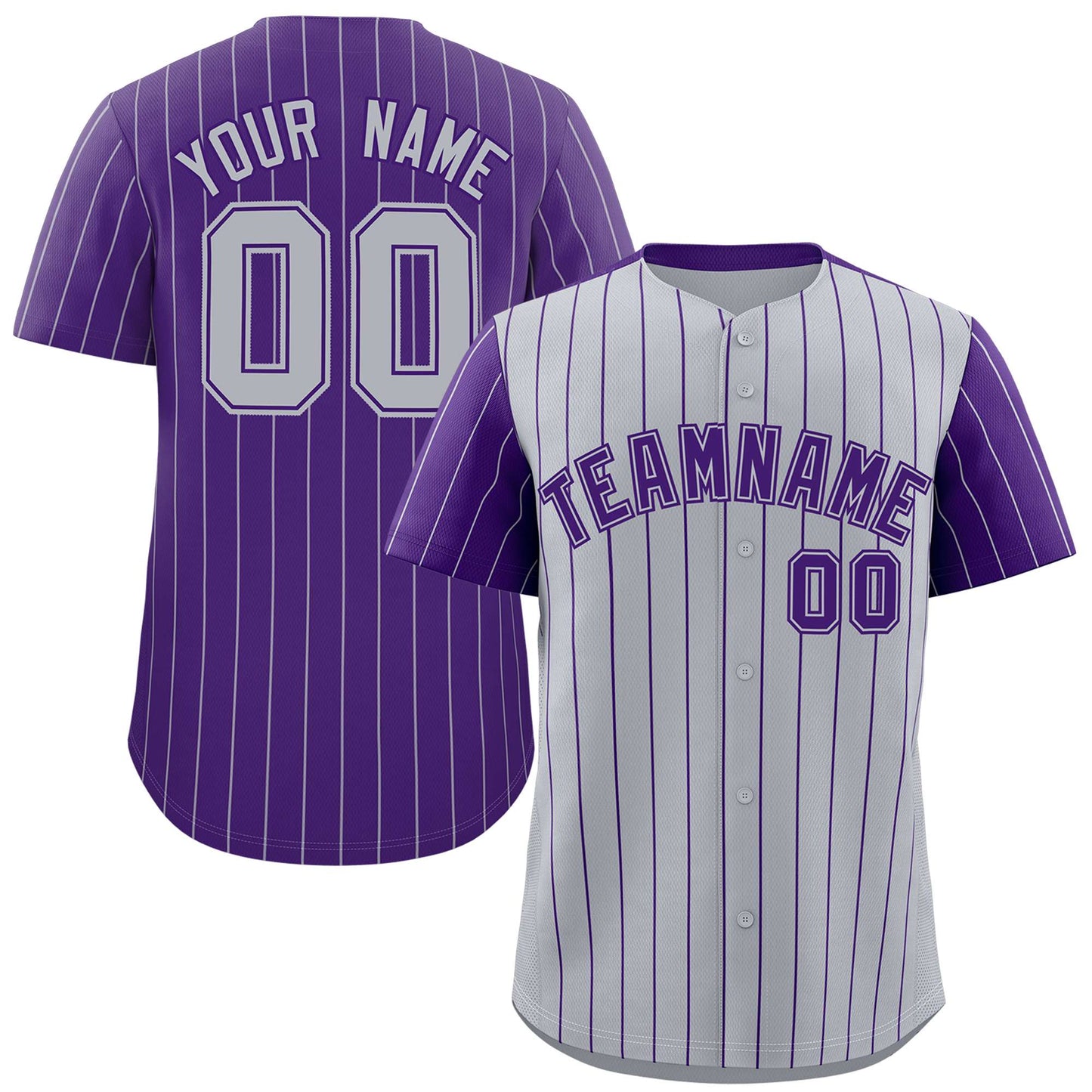 Custom Gray Purple Pinstripe Personalized Raglan Sleeves Authentic Baseball Jersey