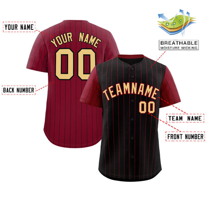 Custom Black Crimson Pinstripe Personalized Raglan Sleeves Authentic Baseball Jersey