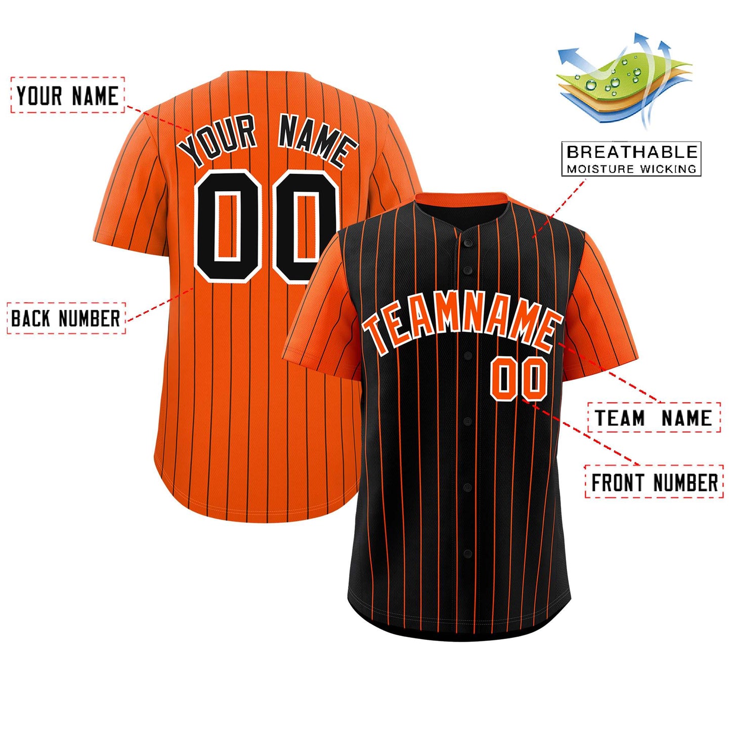 Custom Black Orange Pinstripe Personalized Raglan Sleeves Authentic Baseball Jersey