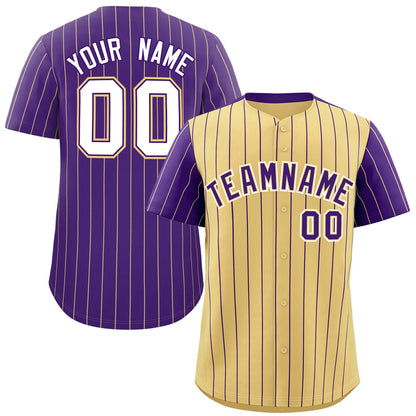 Custom Khaki Purple Pinstripe Personalized Raglan Sleeves Authentic Baseball Jersey