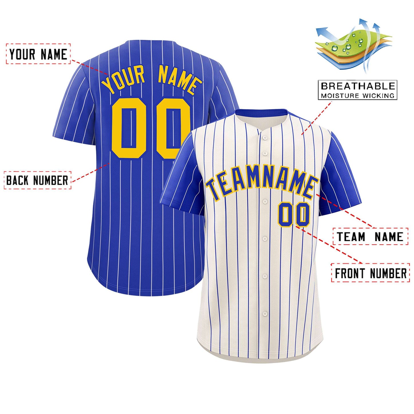 Custom Cream Royal Pinstripe Personalized Raglan Sleeves Authentic Baseball Jersey