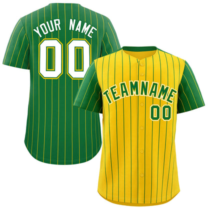 Custom Gold Kelly Green Pinstripe Personalized Raglan Sleeves Authentic Baseball Jersey