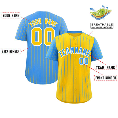 Custom Gold Powder Blue Pinstripe Personalized Raglan Sleeves Authentic Baseball Jersey