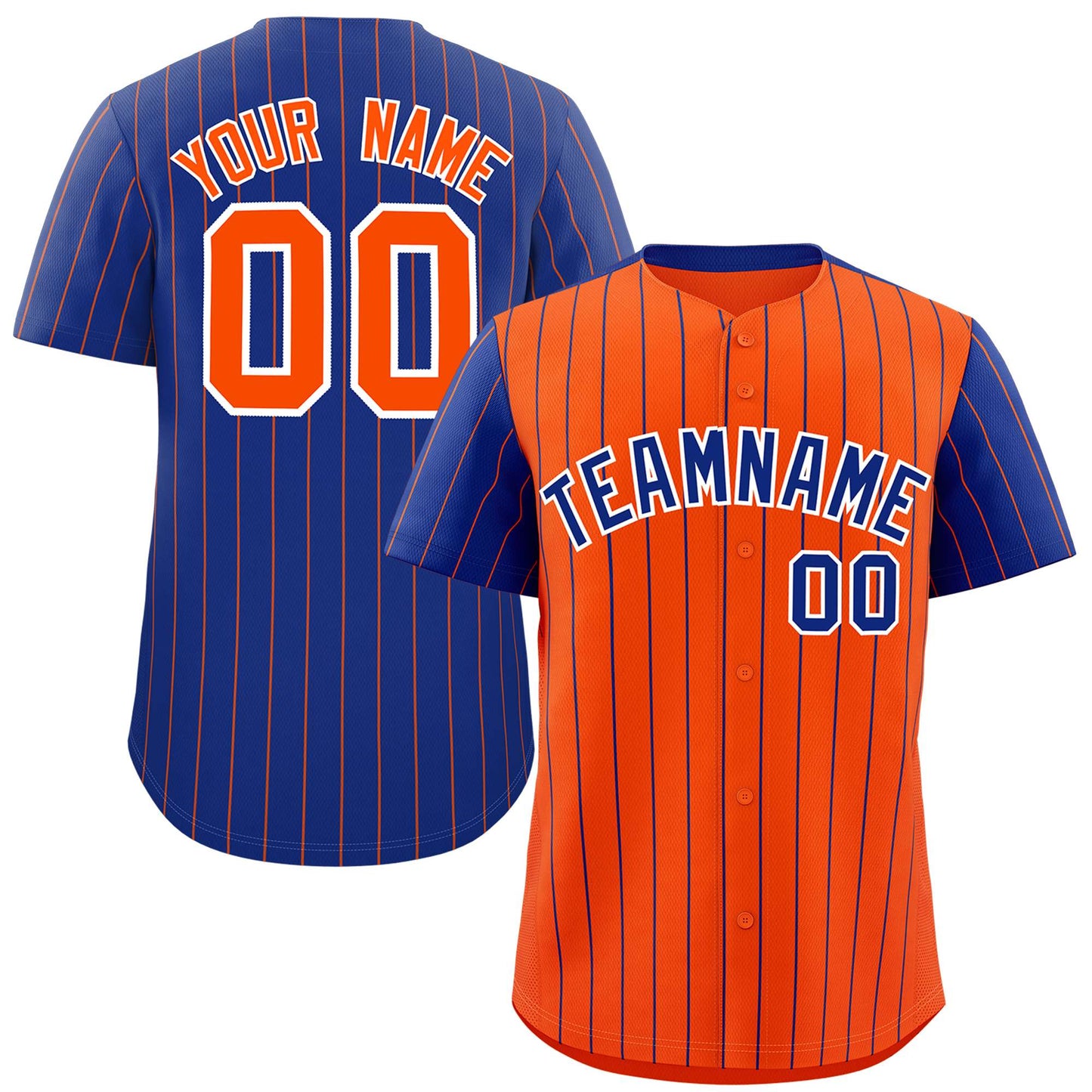 Custom Orange Royal Pinstripe Personalized Raglan Sleeves Authentic Baseball Jersey