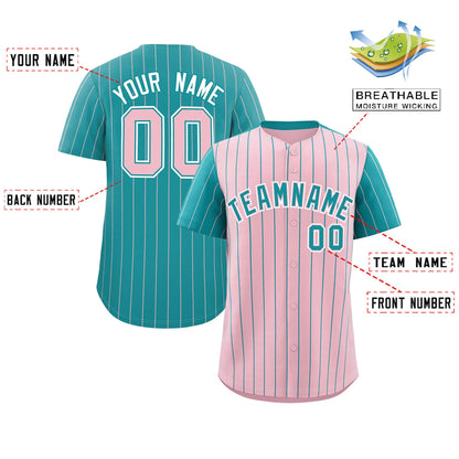 Custom Light Pink Aqua Pinstripe Personalized Raglan Sleeves Authentic Baseball Jersey