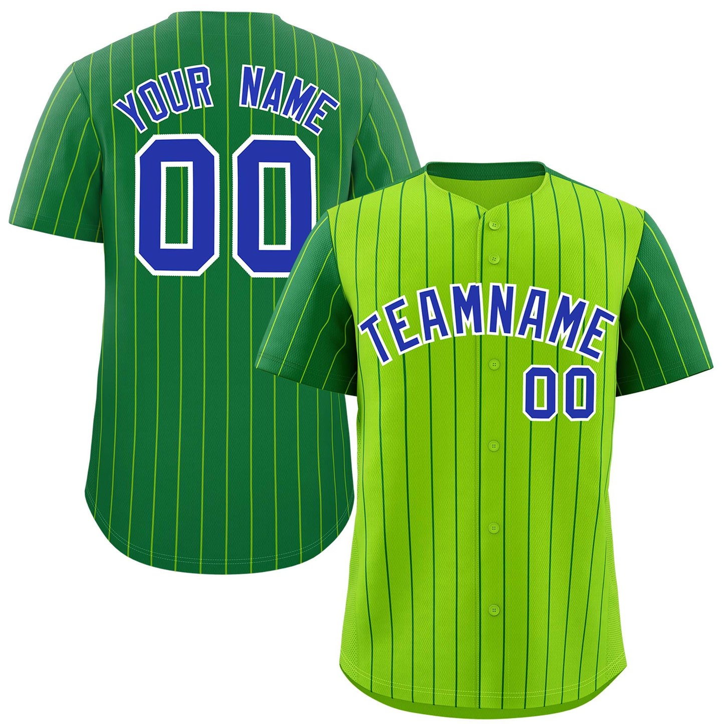 Custom Neon Green Kelly Green Pinstripe Personalized Raglan Sleeves Authentic Baseball Jersey