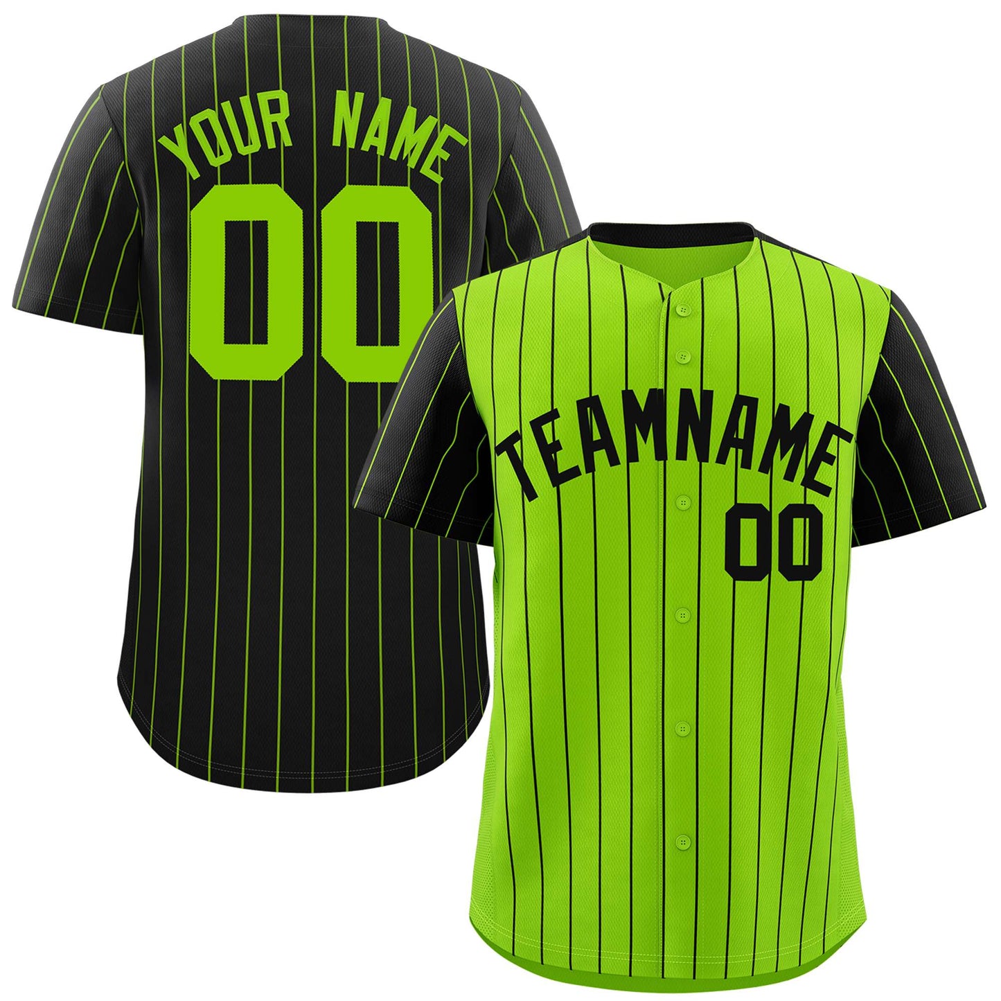 Custom Neon Green Black Pinstripe Personalized Raglan Sleeves Authentic Baseball Jersey