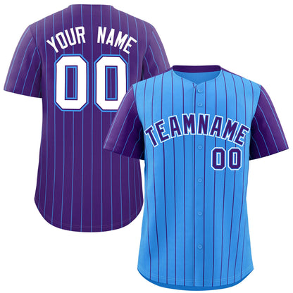 Custom Powder Blue Purple Pinstripe Personalized Raglan Sleeves Authentic Baseball Jersey