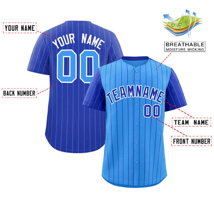 Custom Powder Blue Royal Pinstripe Personalized Raglan Sleeves Authentic Baseball Jersey