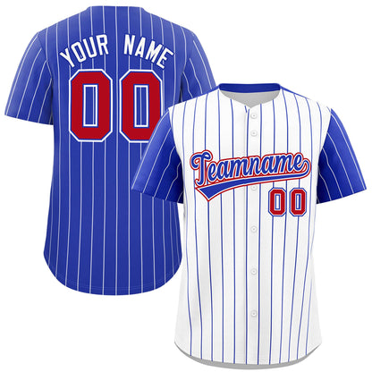 Custom White Royal Pinstripe Personalized Raglan Sleeves Authentic Baseball Jersey