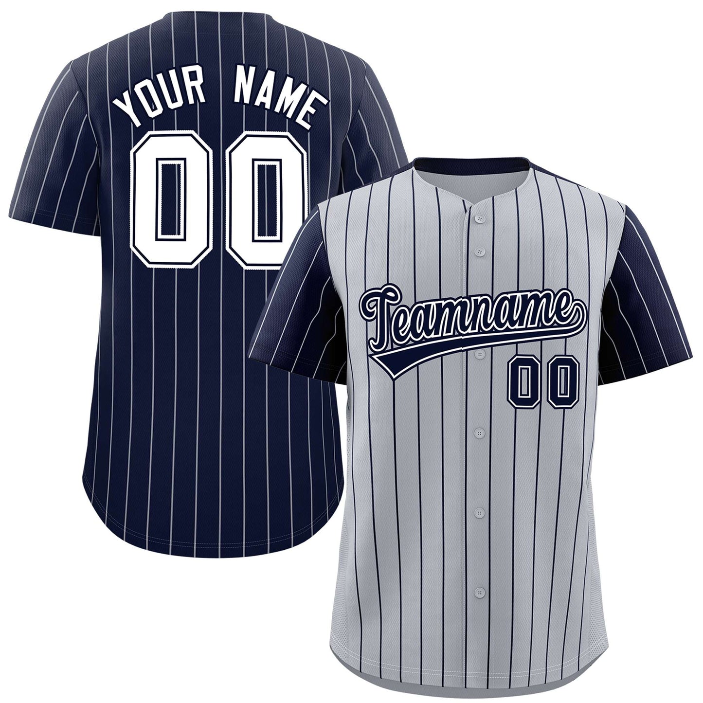 Custom Gray Navy Pinstripe Personalized Raglan Sleeves Authentic Baseball Jersey