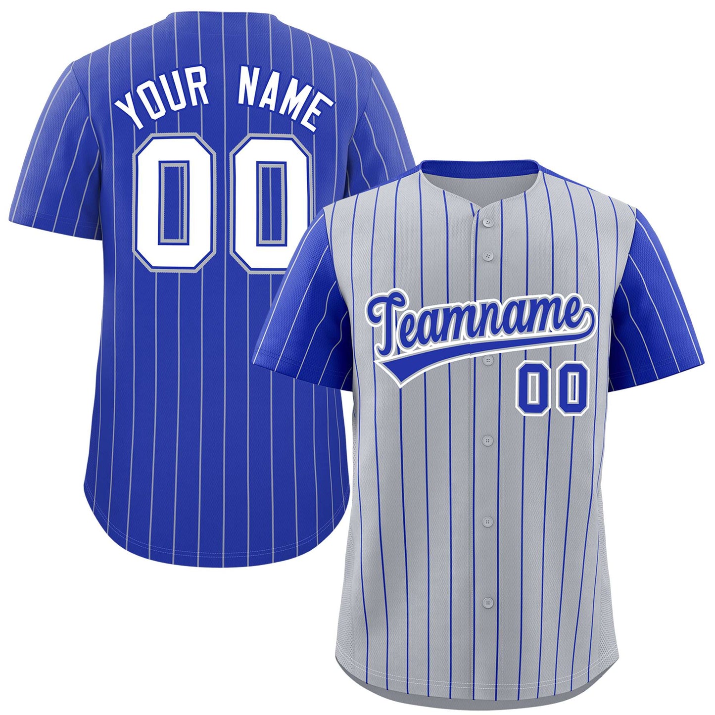 Custom Gray Royal Pinstripe Personalized Raglan Sleeves Authentic Baseball Jersey