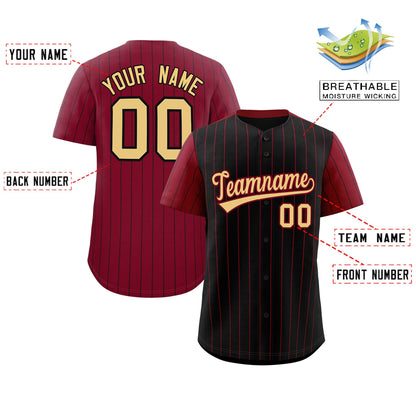 Custom Black Crimson Pinstripe Personalized Raglan Sleeves Authentic Baseball Jersey