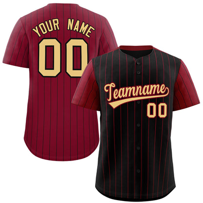 Custom Black Crimson Pinstripe Personalized Raglan Sleeves Authentic Baseball Jersey