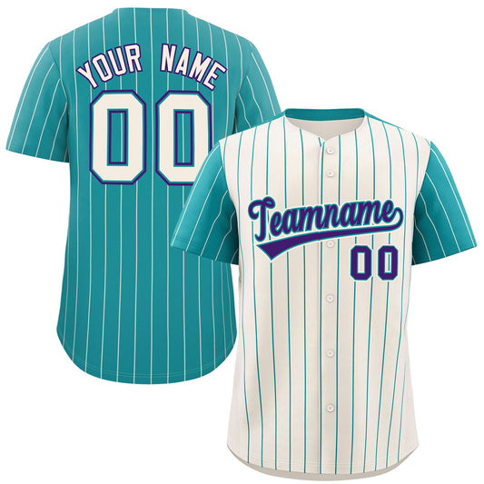 Custom Cream Aqua Pinstripe Personalized Raglan Sleeves Authentic Baseball Jersey