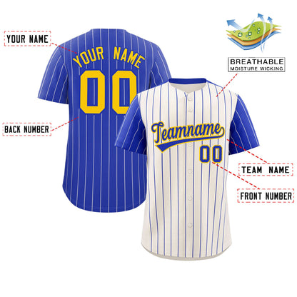 Custom Cream Royal Pinstripe Personalized Raglan Sleeves Authentic Baseball Jersey