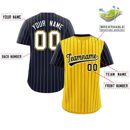 Custom Gold Navy Pinstripe Personalized Raglan Sleeves Authentic Baseball Jersey