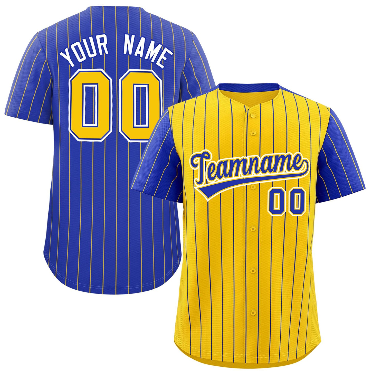 Custom Gold Royal Pinstripe Personalized Raglan Sleeves Authentic Baseball Jersey