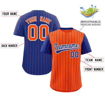 Custom Orange Royal Pinstripe Personalized Raglan Sleeves Authentic Baseball Jersey