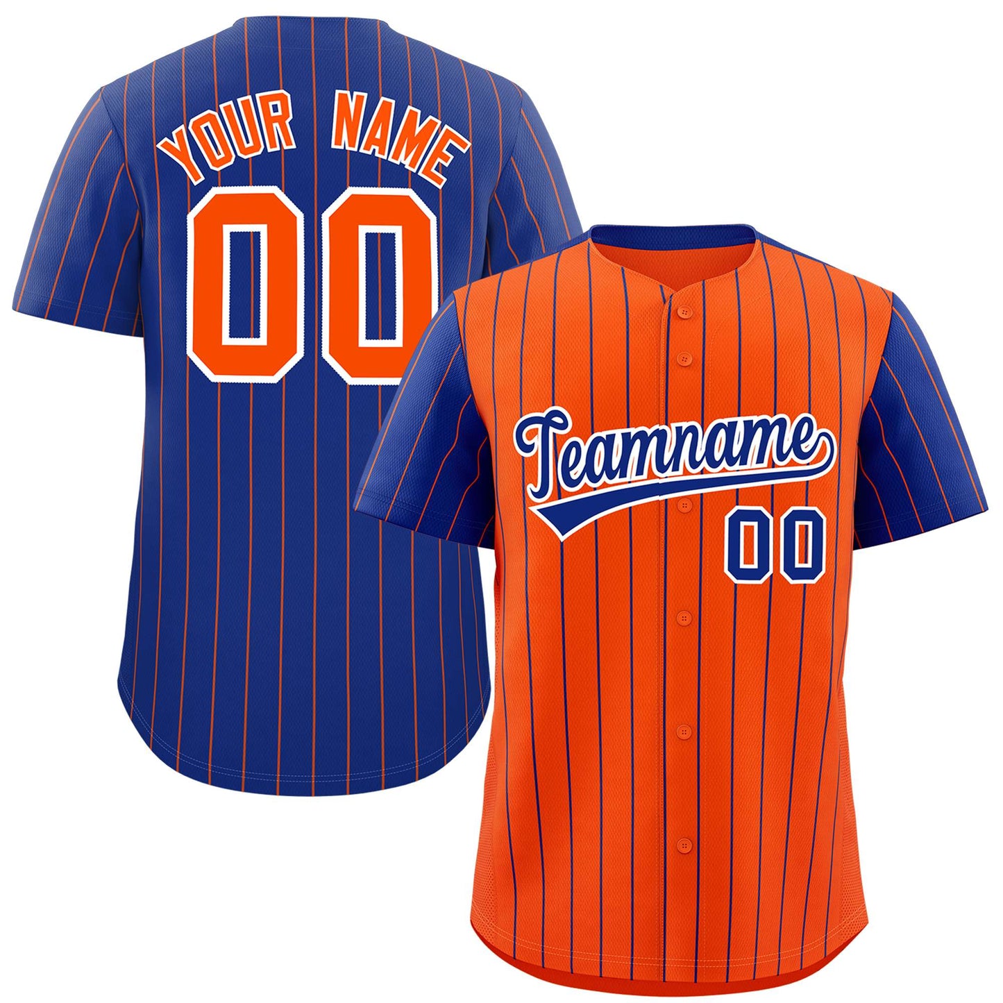 Custom Orange Royal Pinstripe Personalized Raglan Sleeves Authentic Baseball Jersey