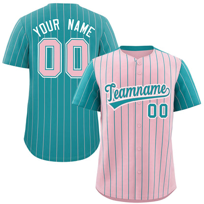 Custom Light Pink Aqua Pinstripe Personalized Raglan Sleeves Authentic Baseball Jersey