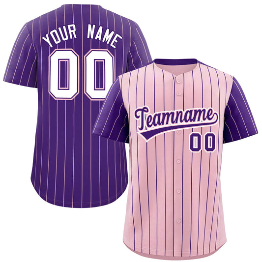 Custom Light Pink Purple Pinstripe Personalized Raglan Sleeves Authentic Baseball Jersey