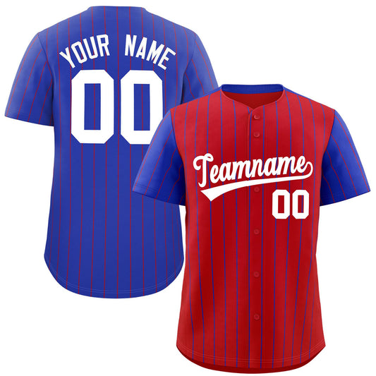 Custom Red Royal Pinstripe Personalized Raglan Sleeves Authentic Baseball Jersey