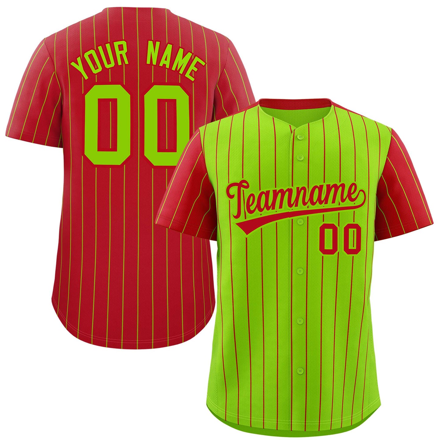 Custom Neon Green Purple Pinstripe Personalized Raglan Sleeves Authentic Baseball Jersey