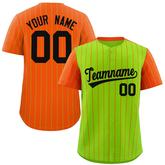 Custom Neon Green Orange Pinstripe Personalized Raglan Sleeves Authentic Baseball Jersey