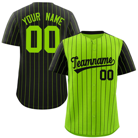 Custom Neon Green Black Pinstripe Personalized Raglan Sleeves Authentic Baseball Jersey